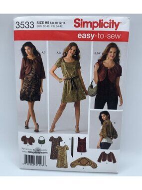 Simplicity Dress Shirt Jacket Shrug Sewing Pattern Size 6 8 10 12 14 3533 Uncut